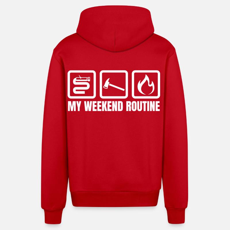 Weekend Routine Fire Brigade - Organic Relaxed Hooded Jacket Made in EU - red