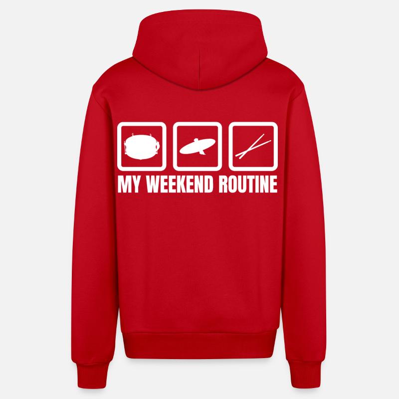 Drummer Weekend Routine - Organic Relaxed Hooded Jacket Made in EU - red