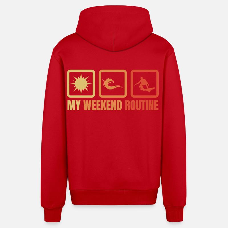 Routine du week-end de surf - Veste à capuche bio décontractée fabriquée en UE - rouge