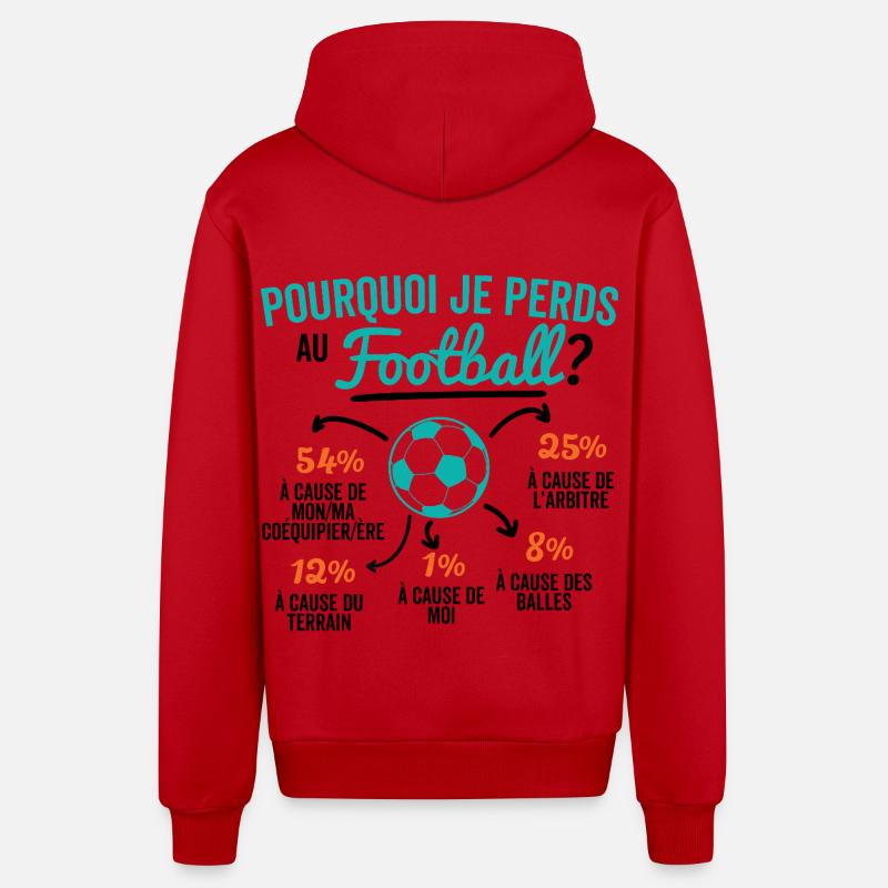 Pourquoi Je Perds au Foot ? - Veste à capuche bio décontractée fabriquée en UE - rouge