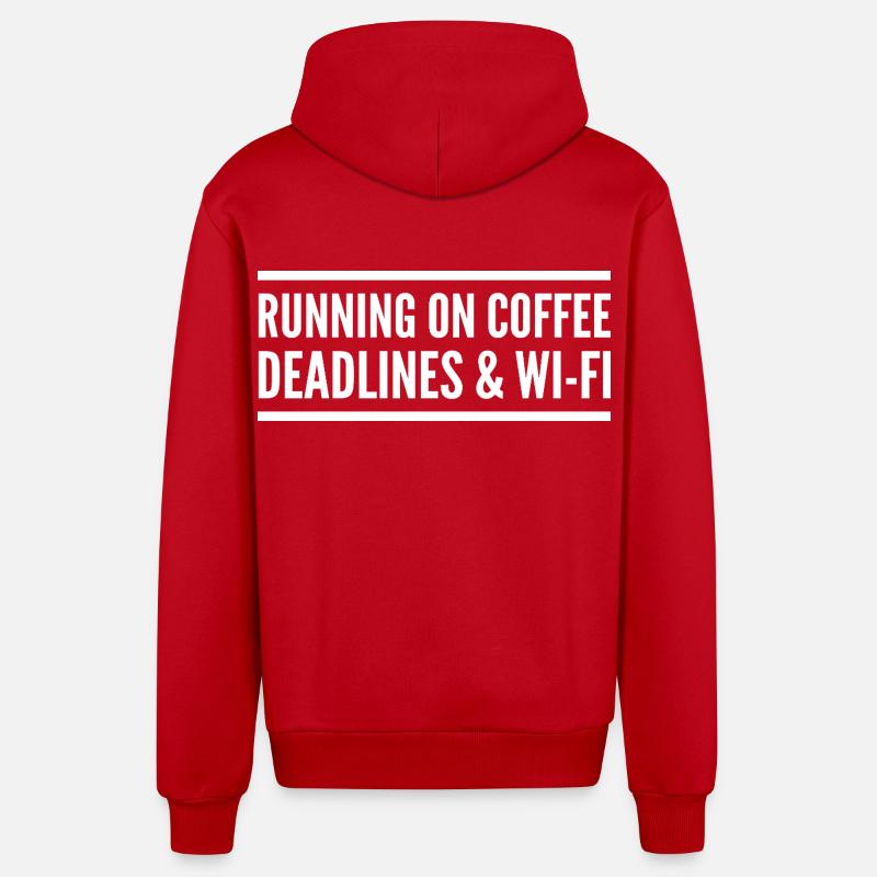 Propulsé par café, délais et Wi-Fi - Veste à capuche bio décontractée fabriquée en UE - rouge