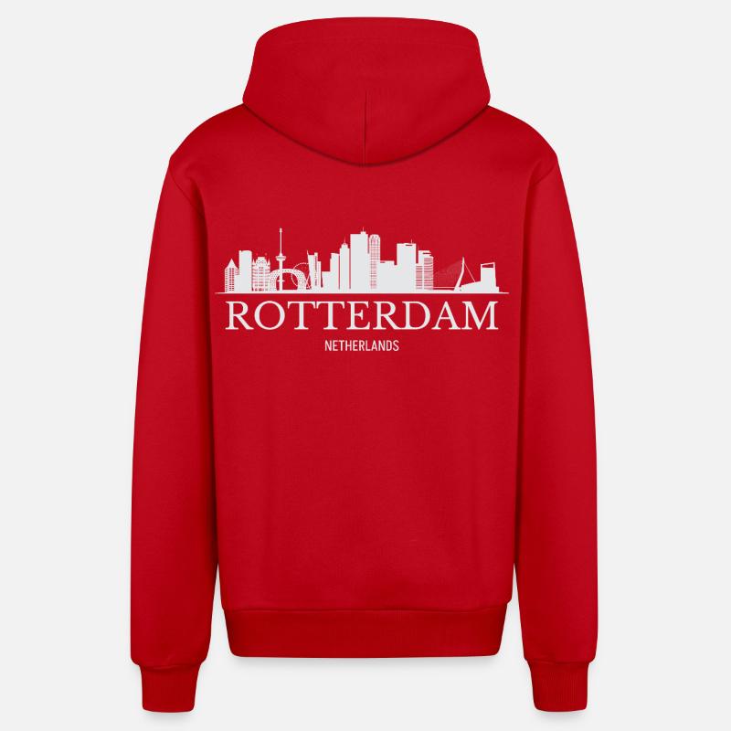 Rotterdam Skyline, Rotterdam Pays-Bas - Veste à capuche bio décontractée fabriquée en UE - rouge