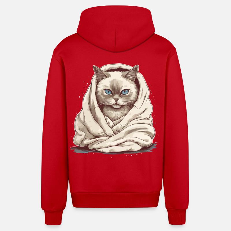 Chat dans une couverture - Veste à capuche bio décontractée fabriquée en UE - rouge