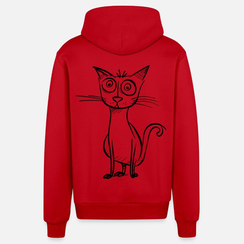 Étrange chat de dessin animé - Veste à capuche bio décontractée fabriquée en UE - rouge