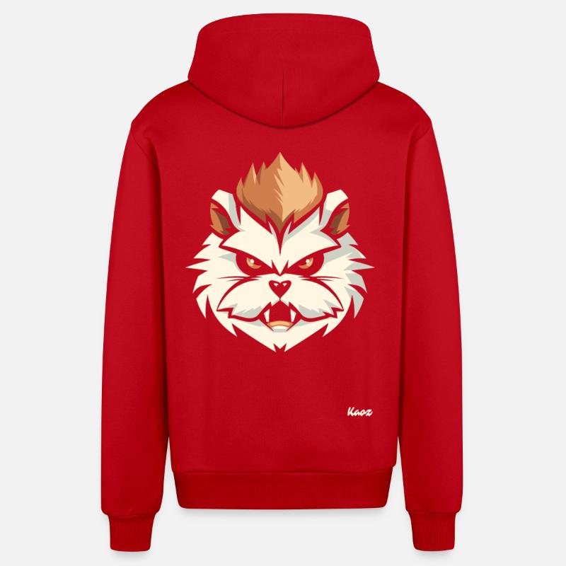 Angry hamster head with mohawk - Organic Relaxed Hooded Jacket Made in EU - red