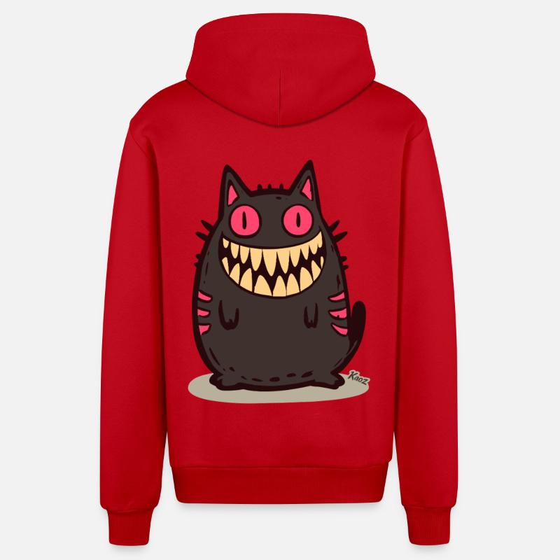 Chat monstre noir souriant - Veste à capuche bio décontractée fabriquée en UE - rouge