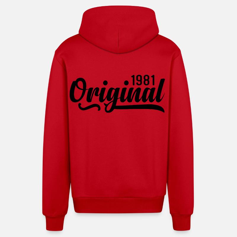 1981 anniversaire 44 ans, rétro 1981 - Veste à capuche bio décontractée fabriquée en UE - rouge