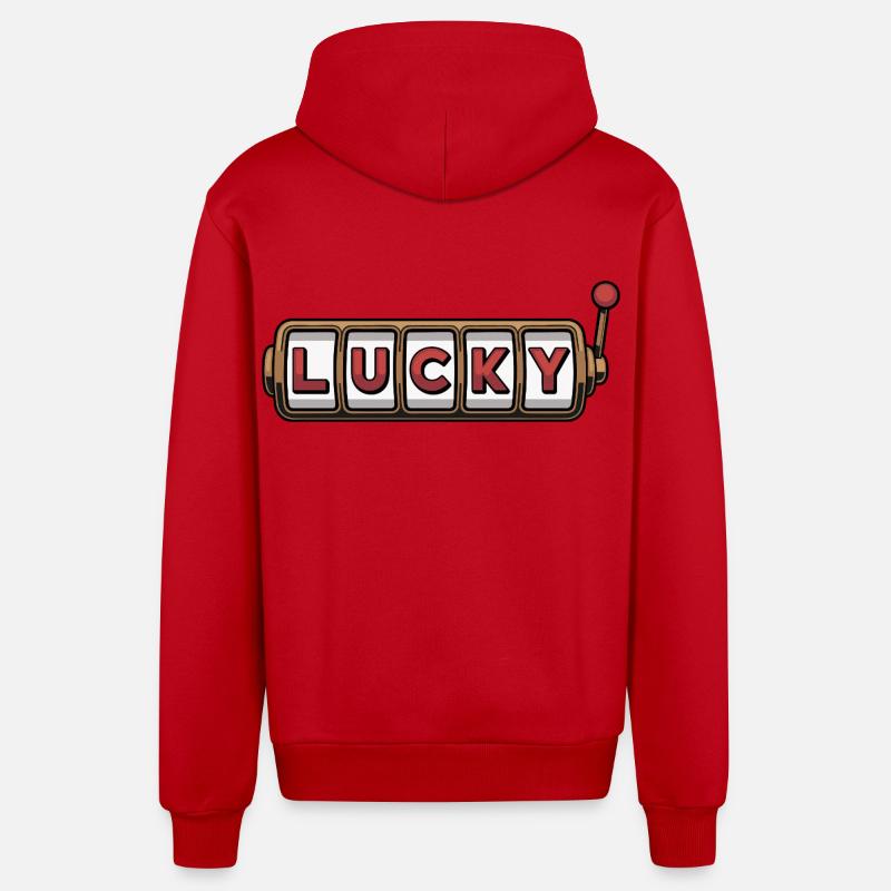 Conception de machine à sous chanceuse - Veste à capuche bio décontractée fabriquée en UE - rouge