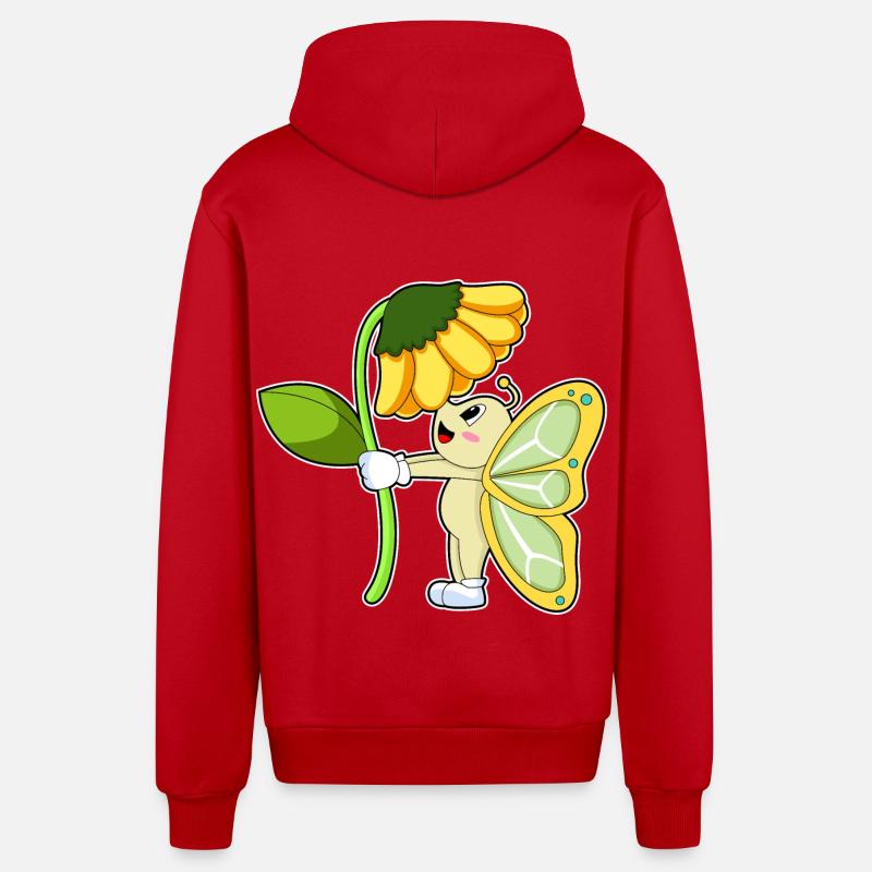 Fleur de papillon - Veste à capuche bio décontractée fabriquée en UE - rouge