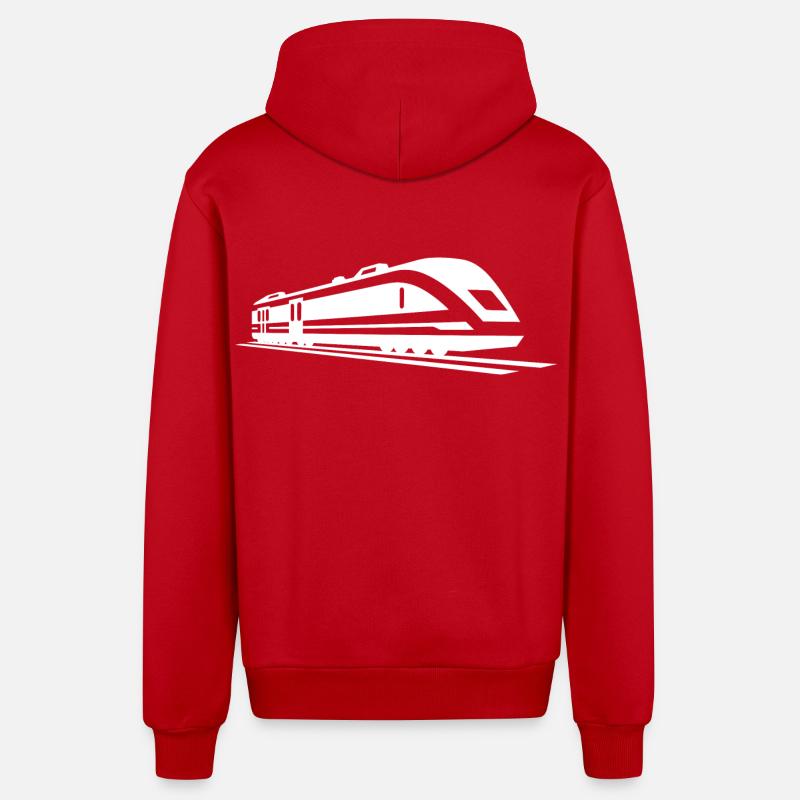 Dessin de train - Veste à capuche bio décontractée fabriquée en UE - rouge