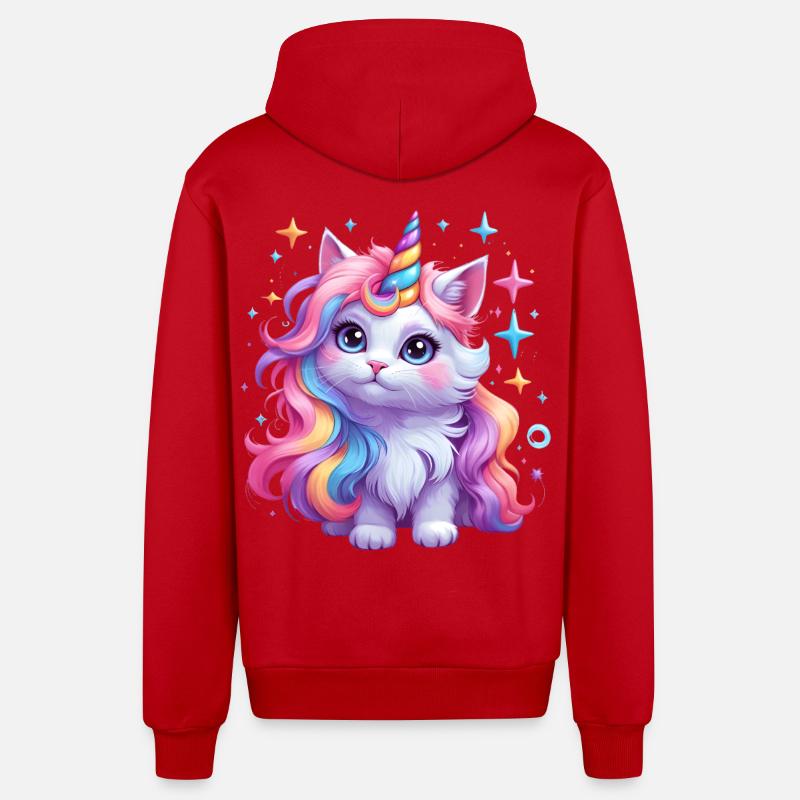 Chat licorne - Veste à capuche bio décontractée fabriquée en UE - rouge