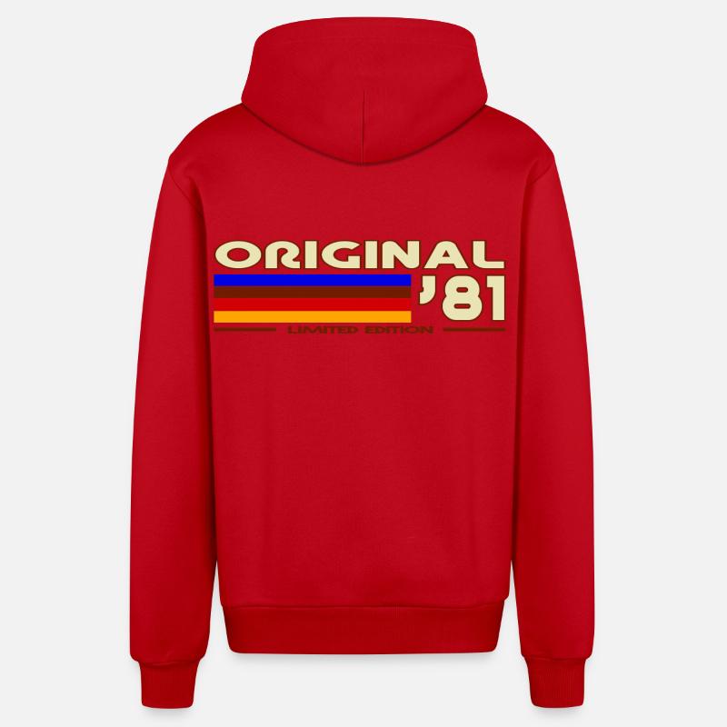 1981 - Veste à capuche bio décontractée fabriquée en UE - rouge