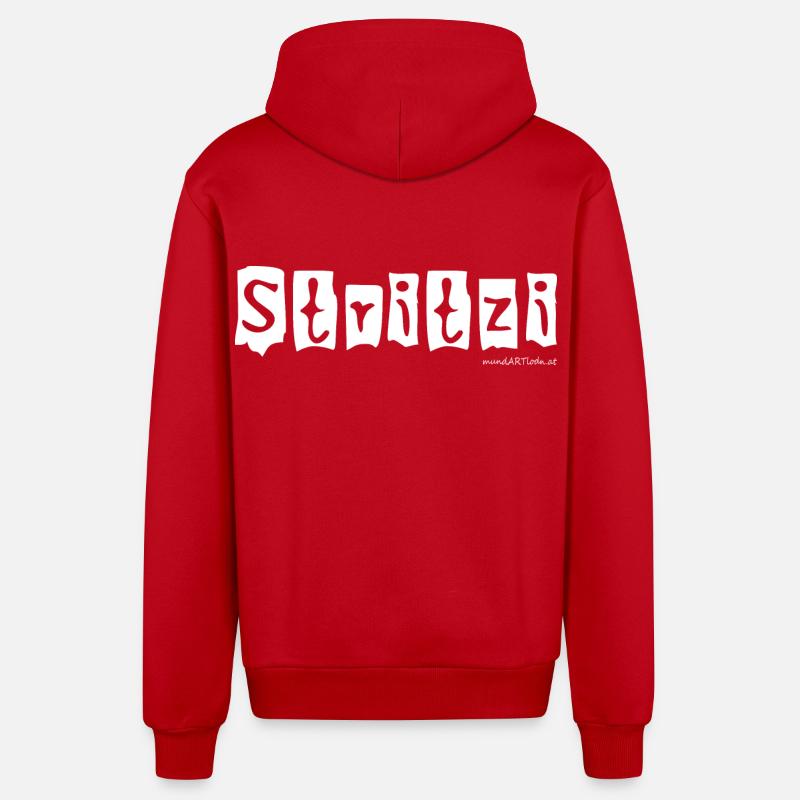 Stritzi - Strolch, cheeky, Austrian dialect - Organic Relaxed Hooded Jacket Made in EU - red