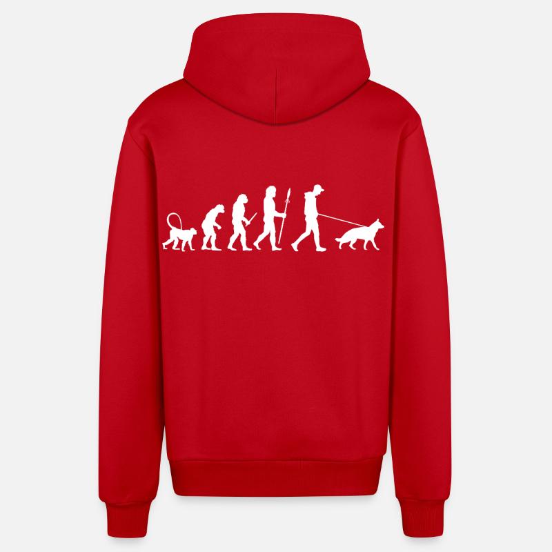 Évolution du berger allemand - Veste à capuche bio décontractée fabriquée en UE - rouge