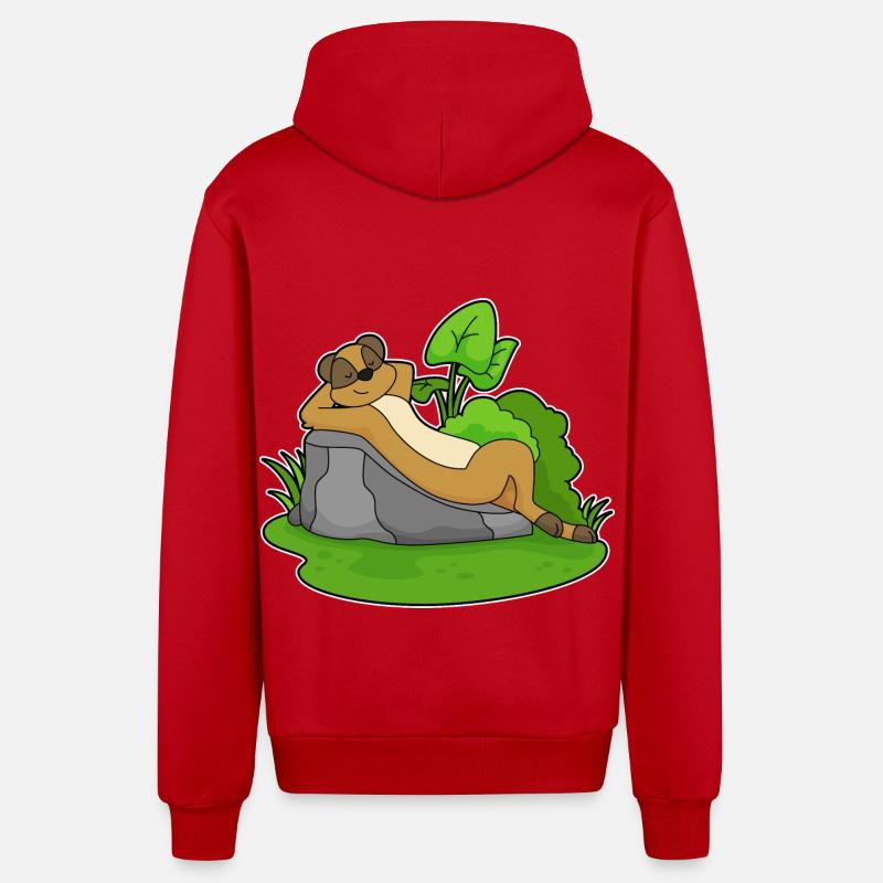 Suricates Chilling Rocks - Veste à capuche bio décontractée fabriquée en UE - rouge