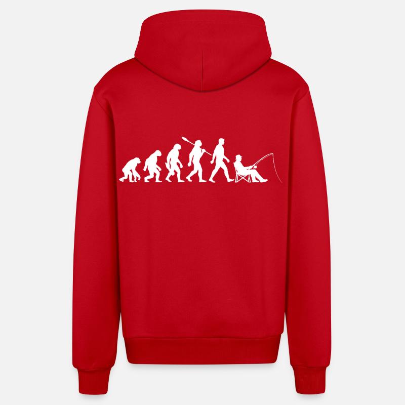 Evolution - Pêcheur, Cadeau de pêche - Veste à capuche bio décontractée fabriquée en UE - rouge