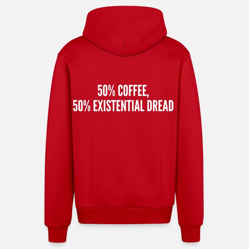 50% coffee 50% existential dread - Organic Relaxed Hooded Jacket Made in EU - red