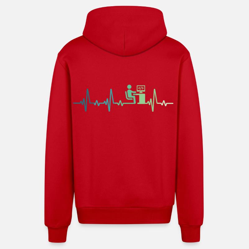 Programmeur battement de coeur développeur  - Veste à capuche bio décontractée fabriquée en UE - rouge