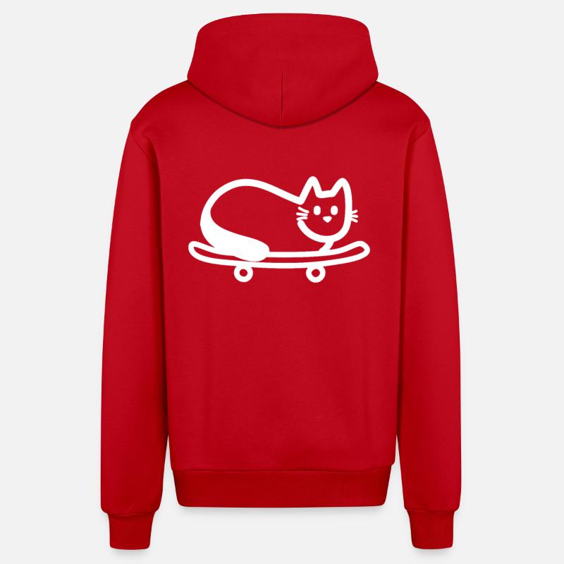 Chat sur skateboard - Veste à capuche bio décontractée fabriquée en UE - rouge