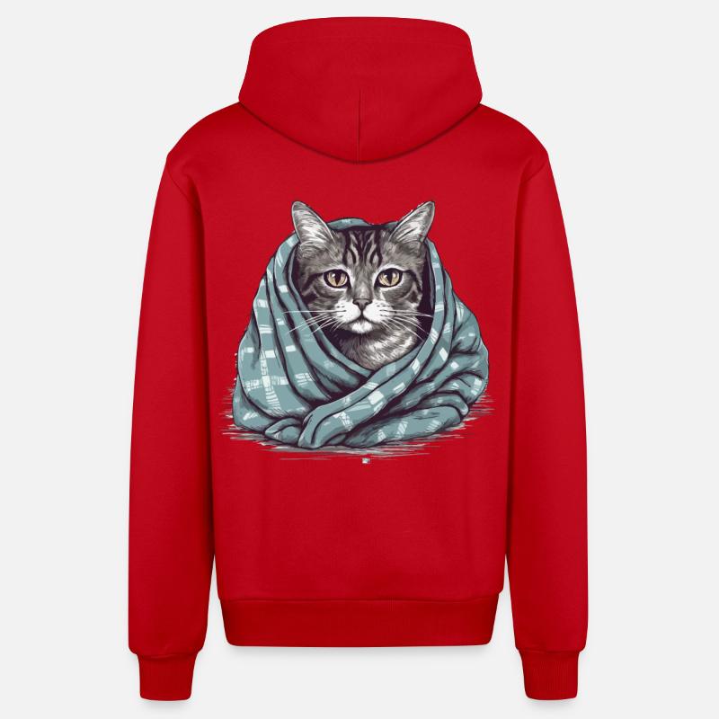 Chat dans une couverture - Veste à capuche bio décontractée fabriquée en UE - rouge
