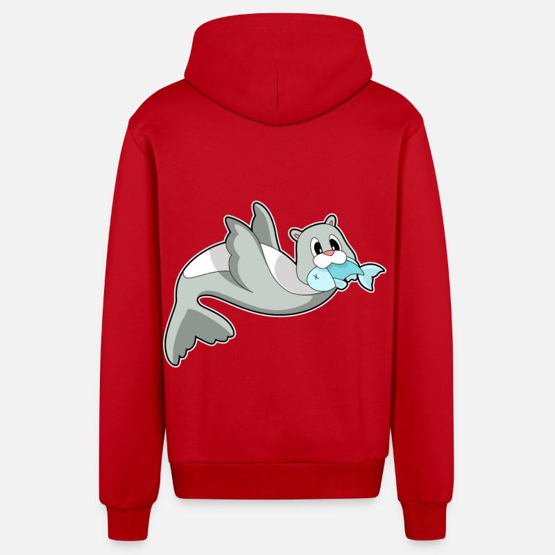Poisson phoque - Veste à capuche bio décontractée fabriquée en UE - rouge