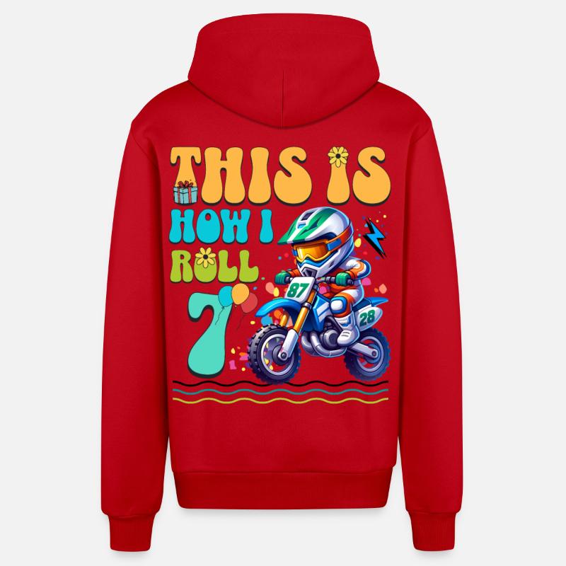 7e anniversaire de motocross - Veste à capuche bio décontractée fabriquée en UE - rouge