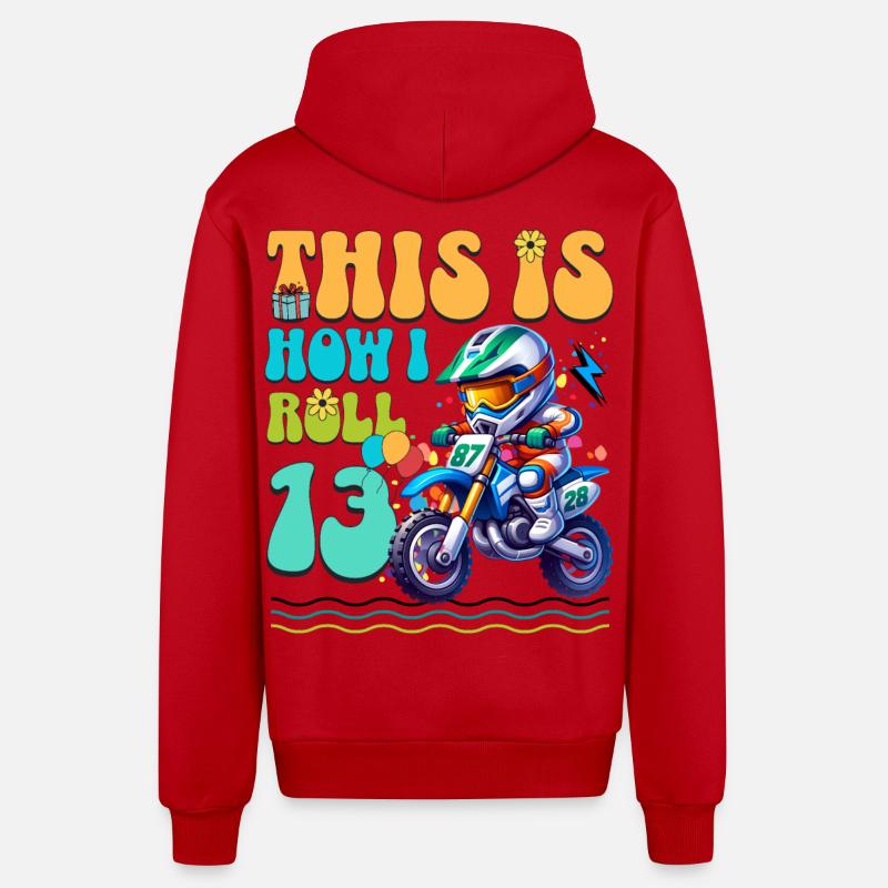 13e anniversaire de motocross - Veste à capuche bio décontractée fabriquée en UE - rouge