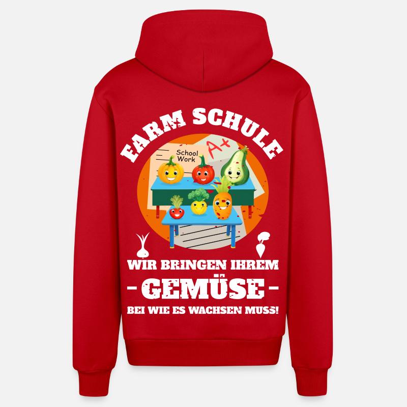 Ferme-école de légumes - Veste à capuche bio décontractée fabriquée en UE - rouge