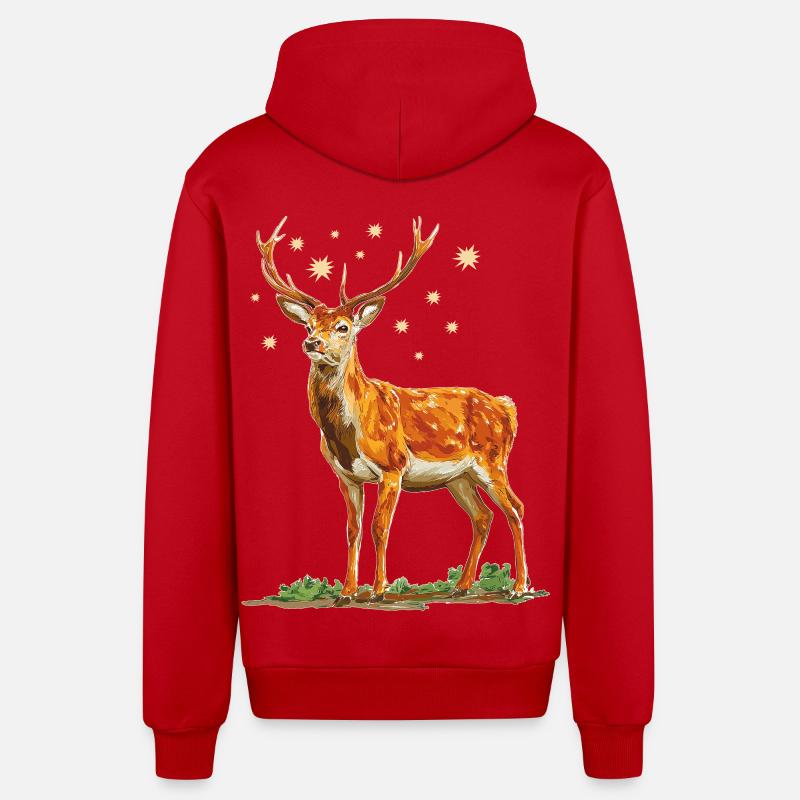 Cerf avec des étoiles - Veste à capuche bio décontractée fabriquée en UE - rouge