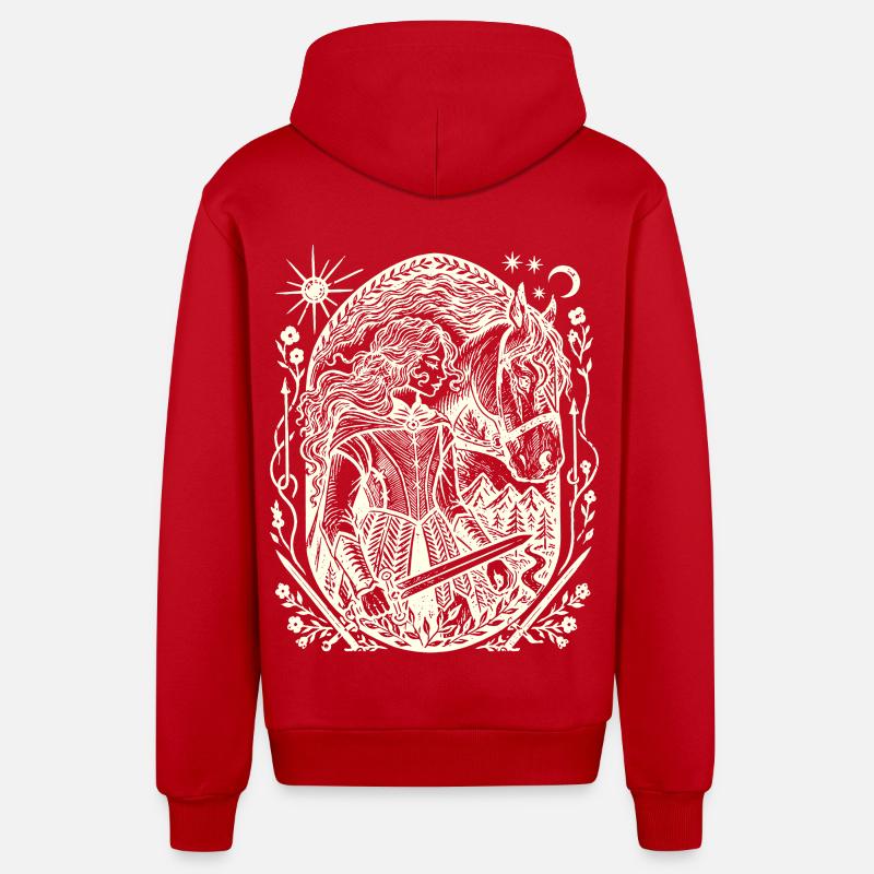 Moonlight Forest Magic Circle - Organic Relaxed Hooded Jacket Made in EU - red