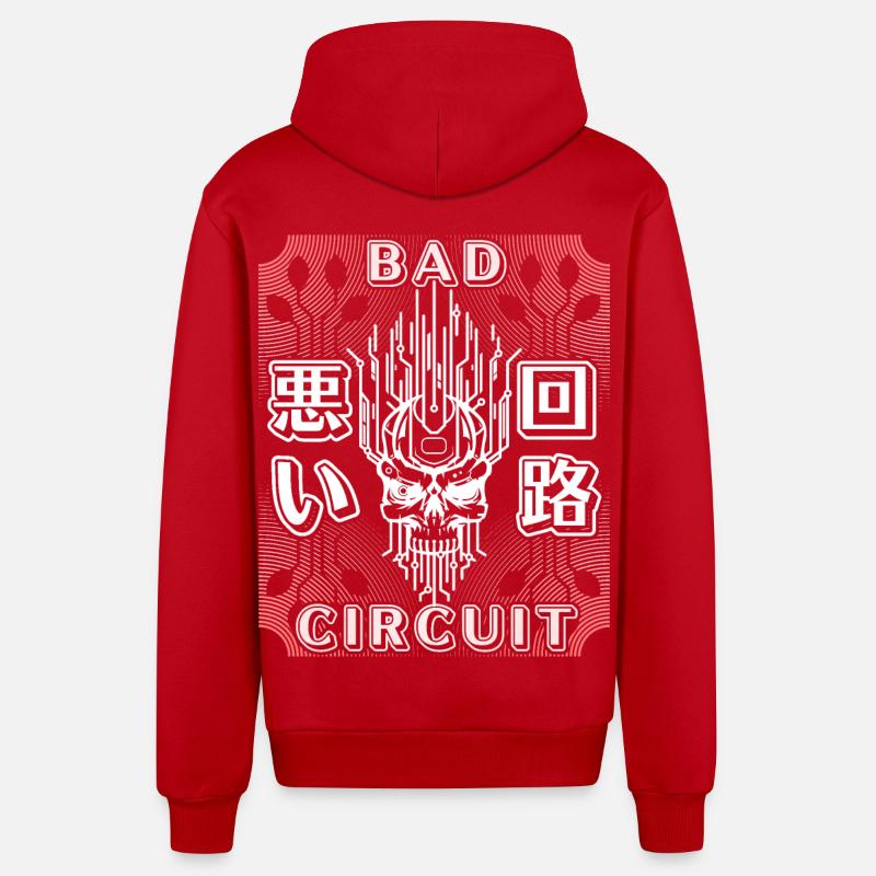 Circuit, Computer Board, Skull Saying - Organic Relaxed Hooded Jacket Made in EU - red