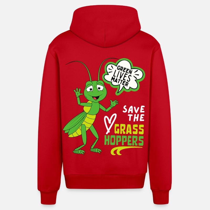 Comic Grashüpfer, lustiger Spruch Heuschrecke - Organic Relaxed Kapuzenjacke Made in EU - Rot