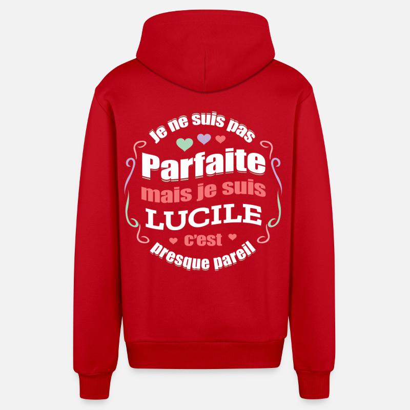 LUCILE PARFAITE - PRENOM LUCILE - Veste à capuche bio décontractée fabriquée en UE - rouge