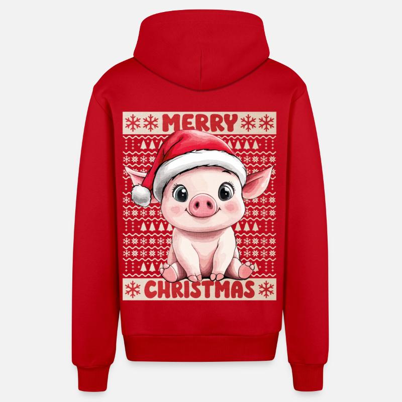Cochon Sow Noël Mignon Noël - Veste à capuche bio décontractée fabriquée en UE - rouge