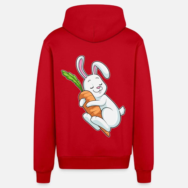 Lapin avec carotte - Veste à capuche bio décontractée fabriquée en UE - rouge