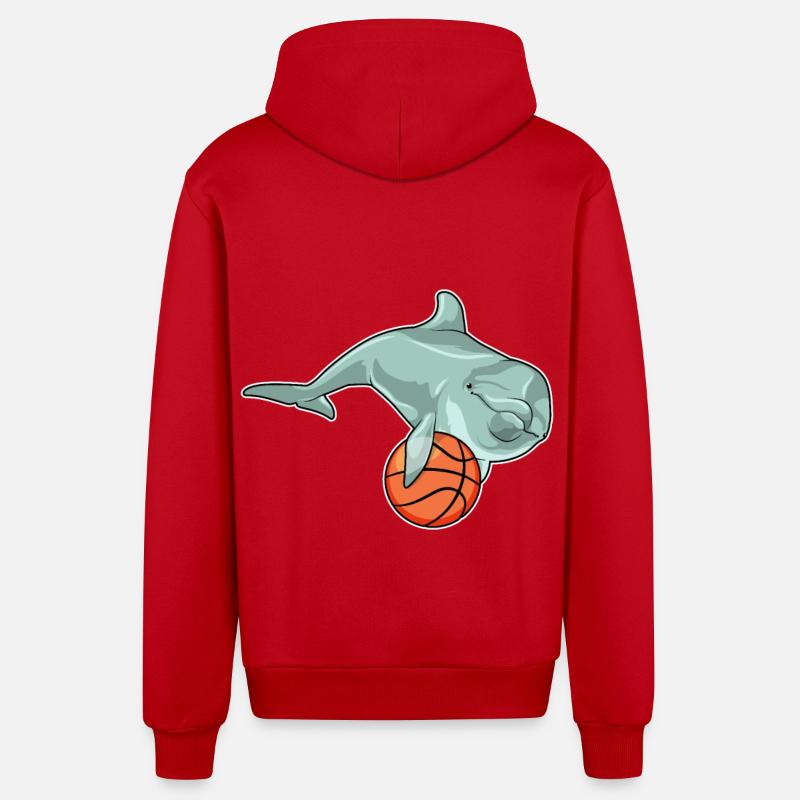 Dauphin avec basket-ball - Veste à capuche bio décontractée fabriquée en UE - rouge