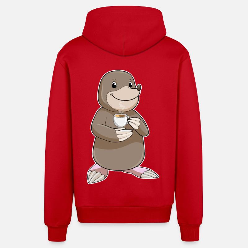 Taupe avec tasse de café - Veste à capuche bio décontractée fabriquée en UE - rouge