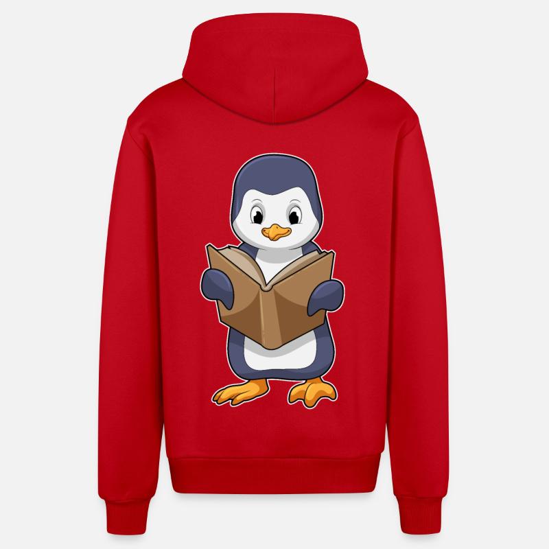 Pinguin als Nerd mit Buch - Organic Relaxed Kapuzenjacke Made in EU - Rot