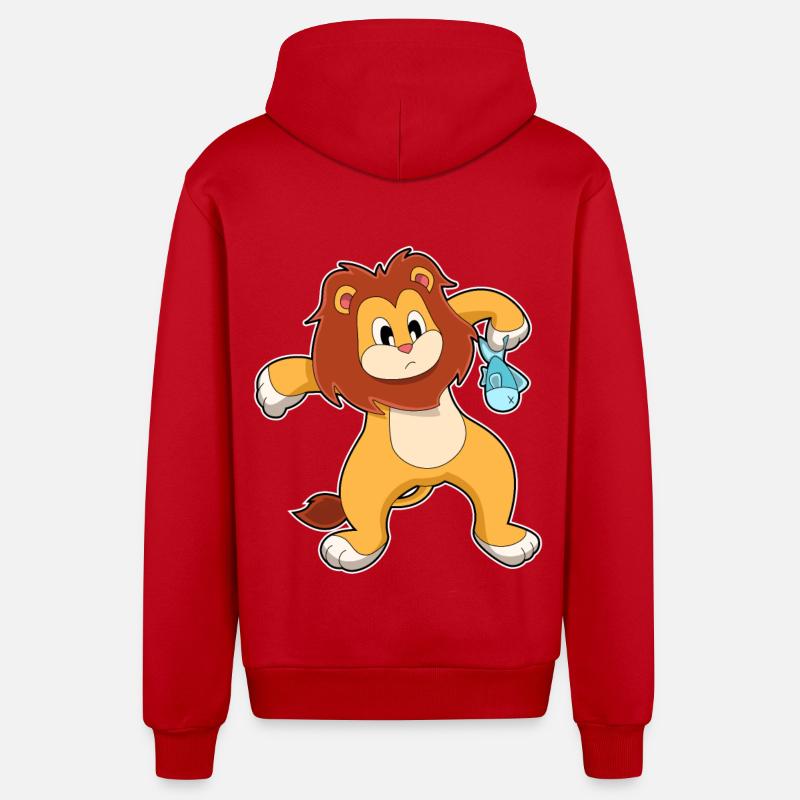 Lion avec du poisson - Veste à capuche bio décontractée fabriquée en UE - rouge