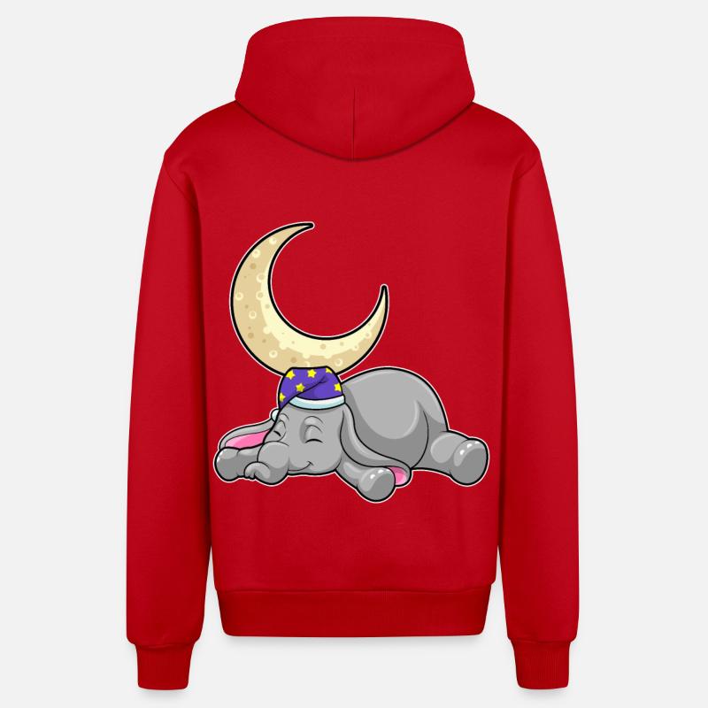 Éléphant avec lune - Veste à capuche bio décontractée fabriquée en UE - rouge