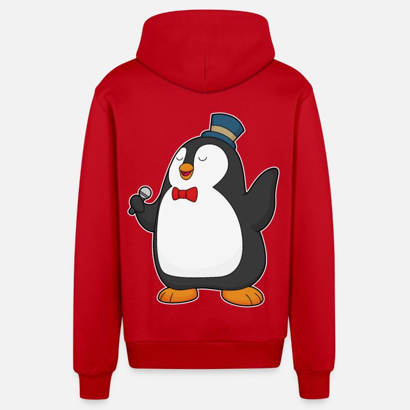 Penguin Singer Microphone - Veste à capuche bio décontractée fabriquée en UE - rouge