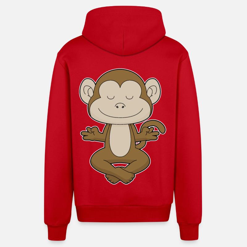 Méditation de yoga de singe - Veste à capuche bio décontractée fabriquée en UE - rouge