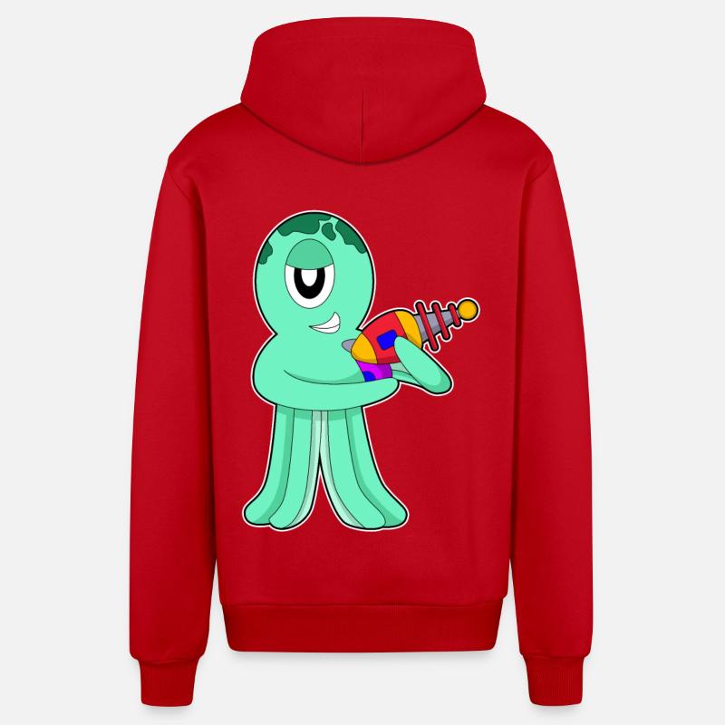 Octopus Alien - Veste à capuche bio décontractée fabriquée en UE - rouge