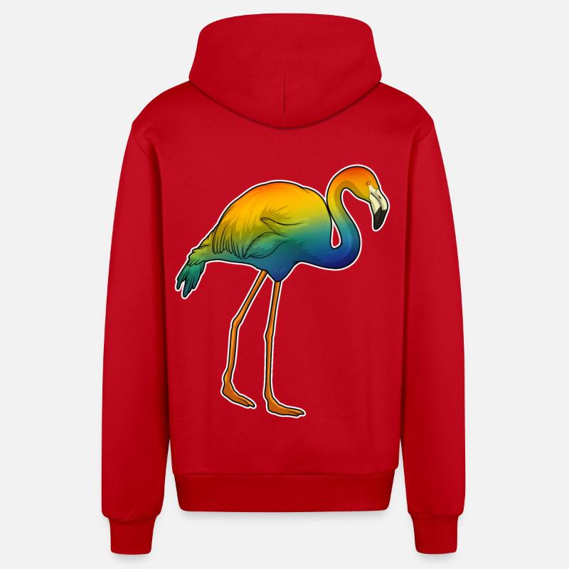 Flamingo Rainbow - Organic Relaxed Hooded Jacket Made in EU - red