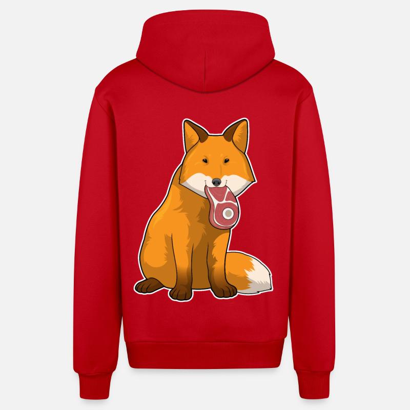 Viande de renard - Veste à capuche bio décontractée fabriquée en UE - rouge
