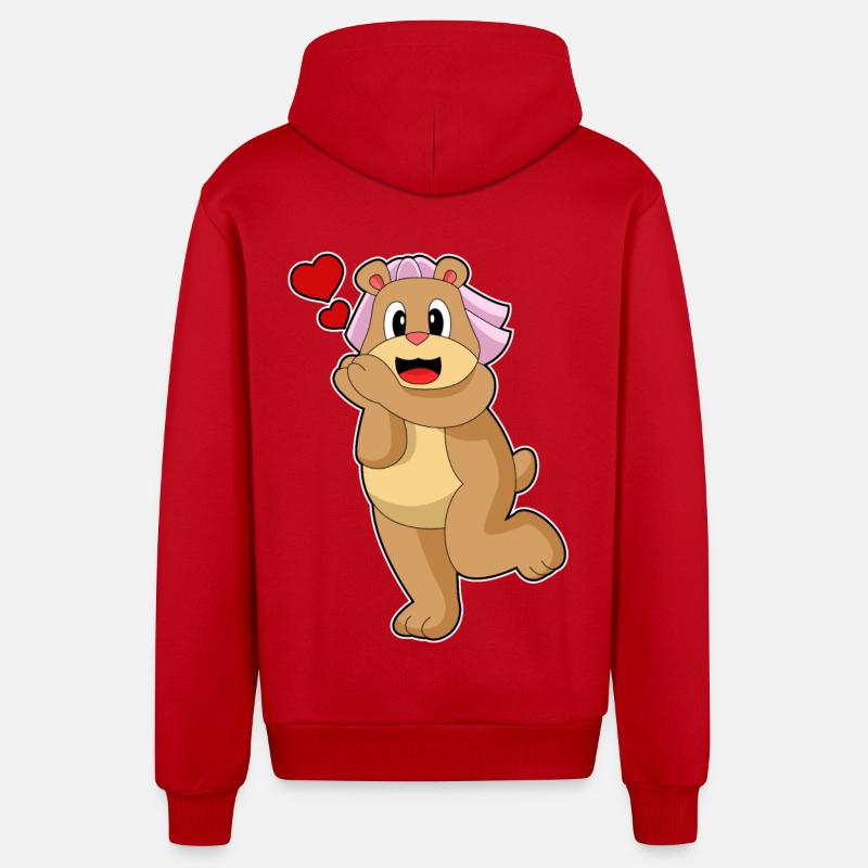 Mariage Bear Bride Veil - Veste à capuche bio décontractée fabriquée en UE - rouge