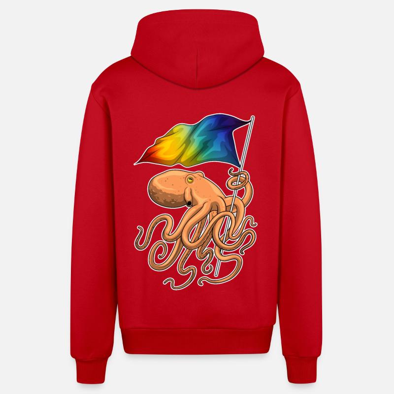 Drapeau arc-en-ciel Octopus - Veste à capuche bio décontractée fabriquée en UE - rouge