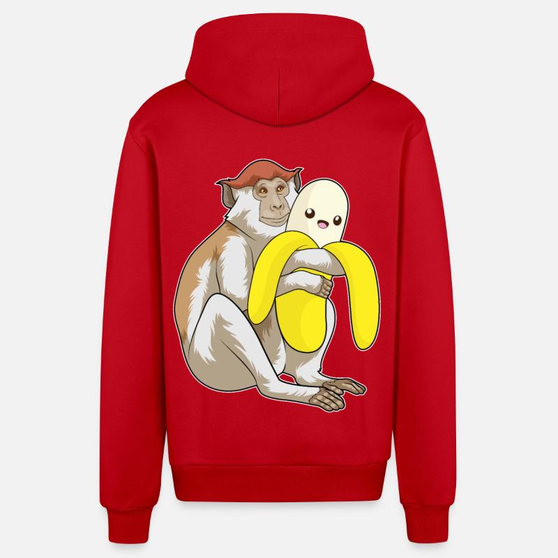 Singe Peluche - Veste à capuche bio décontractée fabriquée en UE - rouge