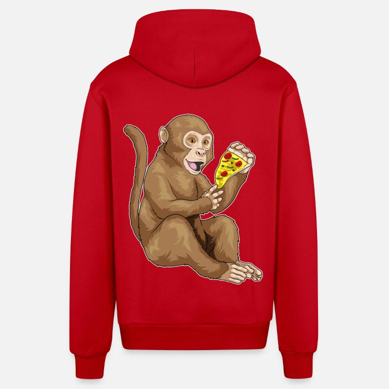 Monkey Pizza - Organic Relaxed Hooded Jacket Made in EU - red