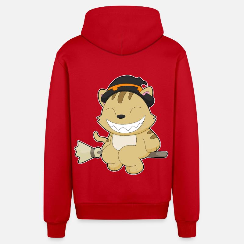 Chat Halloween Sorcière - Veste à capuche bio décontractée fabriquée en UE - rouge